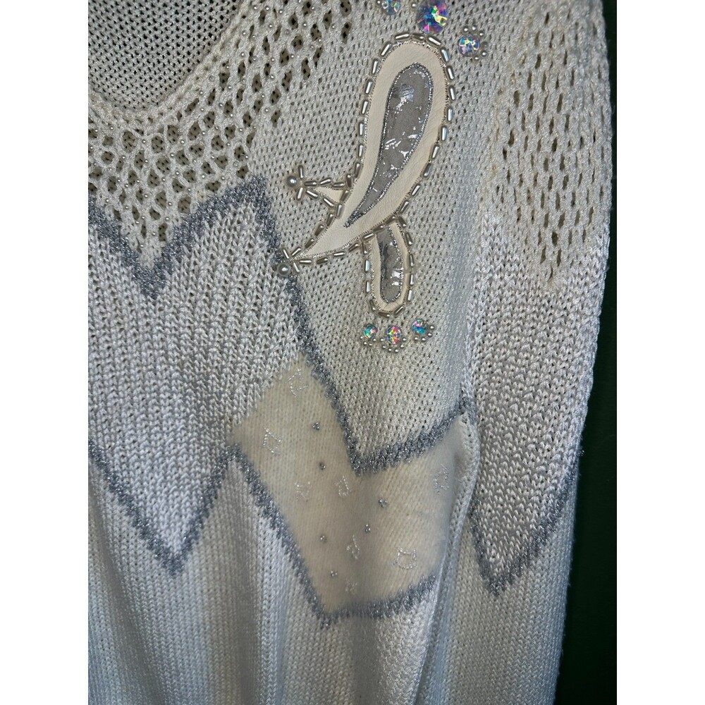 VNTG 80s Christine Women's M Sweater Beaded Embellished Cream Grandmacore Glam - Picture 4 of 10